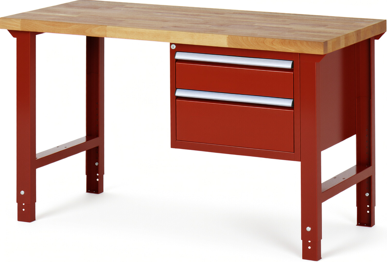 RAU Werkbank rot - Breite 150 cm - Tiefe 70 cm - Höhe 114 cm - Buche-Massiv Arbeitsplatte 40 mm