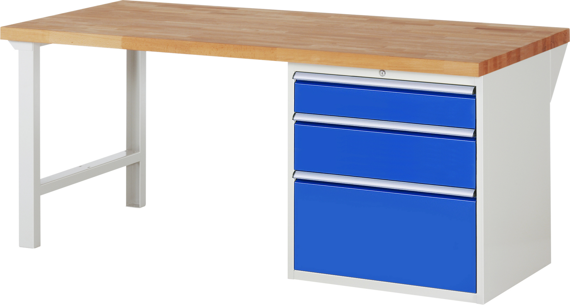 Werkbank Modell 7608 rot - schwarz, BxTxH 2000x900x840 mm,  Buche-Massiv Arbeitsplatte 40 mm,  3 Schubladen mit  Auszug 90 %