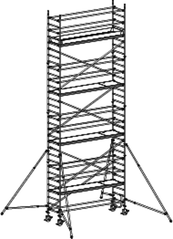 Fahrgerüst, Aluminium, mit Ausleger, Reichhöhe 9,40 m, Standhöhe 7,40 m, Gerüsthöhe 8,64 m, Gewicht 313,6 kg