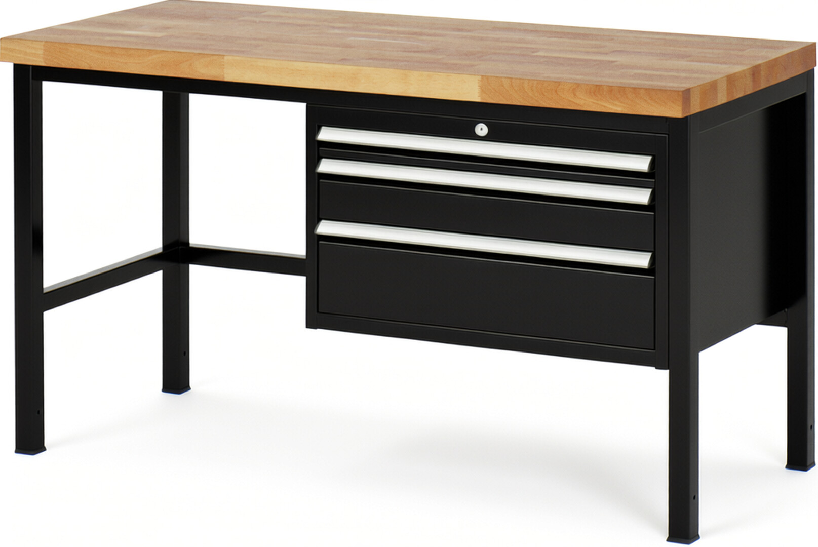 RAU Werkbank schwarz - Breite 150 cm - Tiefe 70 cm - Höhe 104 cm - Buche-Massiv Arbeitsplatte 40 mm