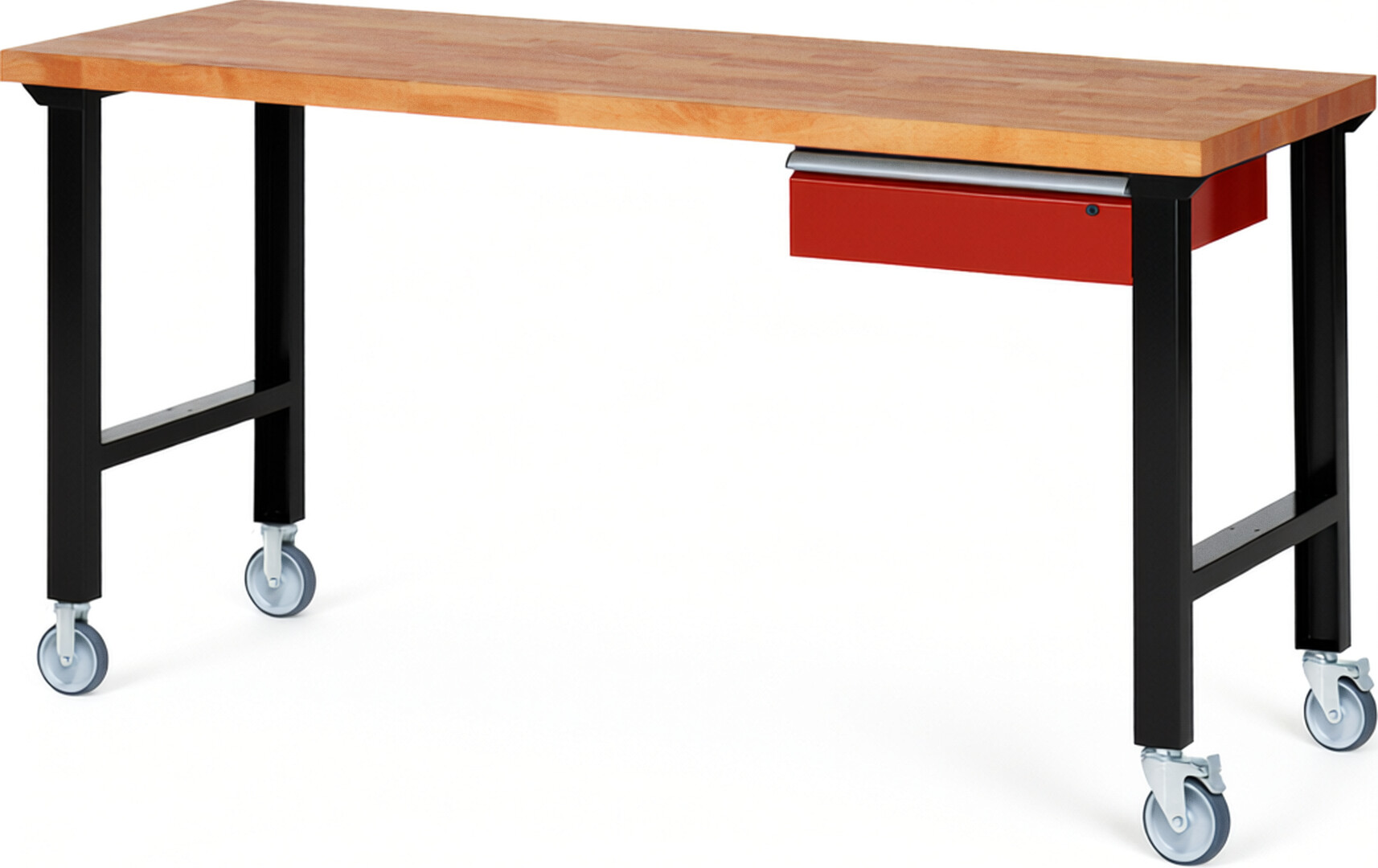 RAU Werkbank schwarz - rot - Breite 200 cm - Tiefe 70 cm - Höhe 100 cm - Buche-Massiv Arbeitsplatte 40 mm