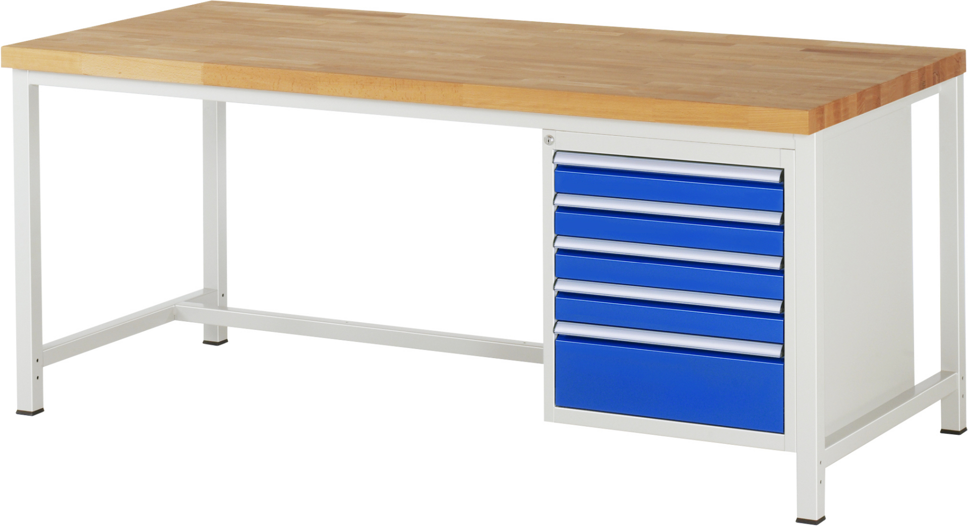 Werkbank Modell 8168 rot, BxTxH 2000x900x840 mm,  Buche-Massiv Arbeitsplatte 40 mm,  5 Schubladen mit  Auszug 90 %