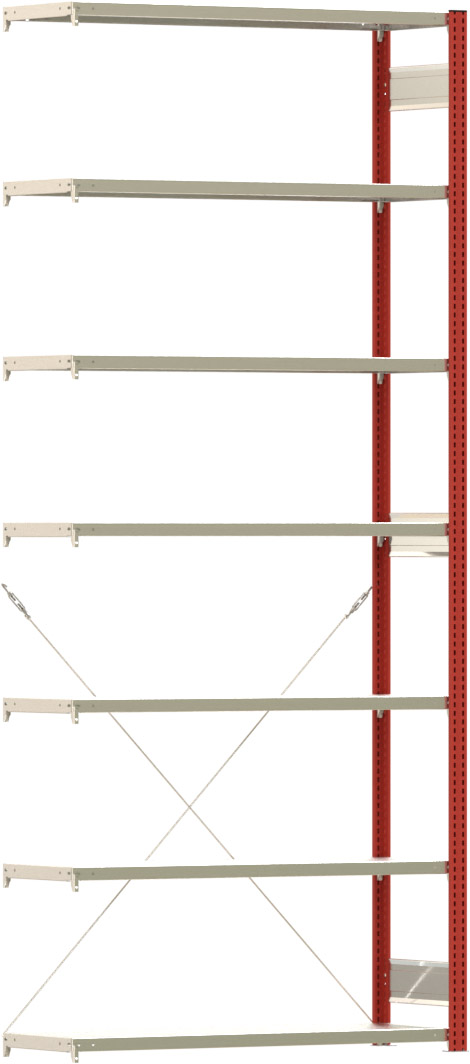 Fachbodenregal BERT - Breite: 128,5 cm - Tiefe: 40 cm - Höhe: 300 cm - 7 Böden - Anbauregal