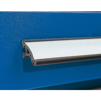 Werkzeugschrank - Schlitzplatten - 2 Schubladen - 2 Böden - Arbeitsplatte - grau/blau
