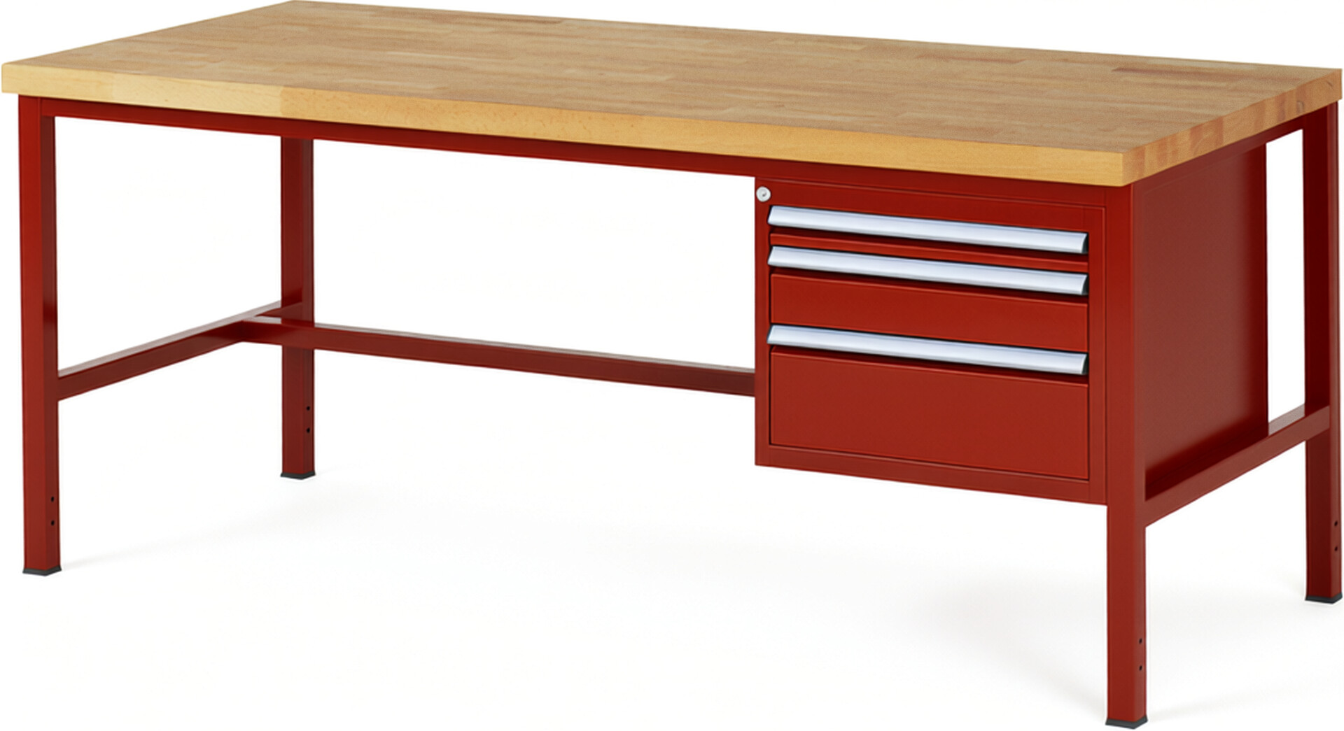 Werkbank Modell 8126 rot, BxTxH 2000x900x840 mm,  Buche-Massiv Arbeitsplatte 40 mm,  3 Schubladen mit  Auszug 90 %