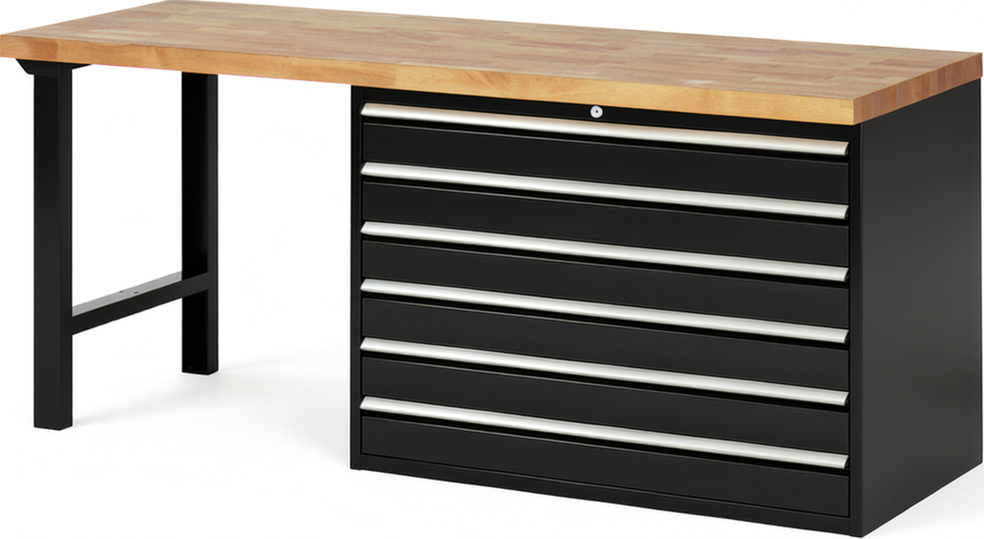 RAU Werkbank schwarz - Breite 200 cm - Tiefe 70 cm - Höhe 84 cm - Buche-Massiv Arbeitsplatte 40 mm