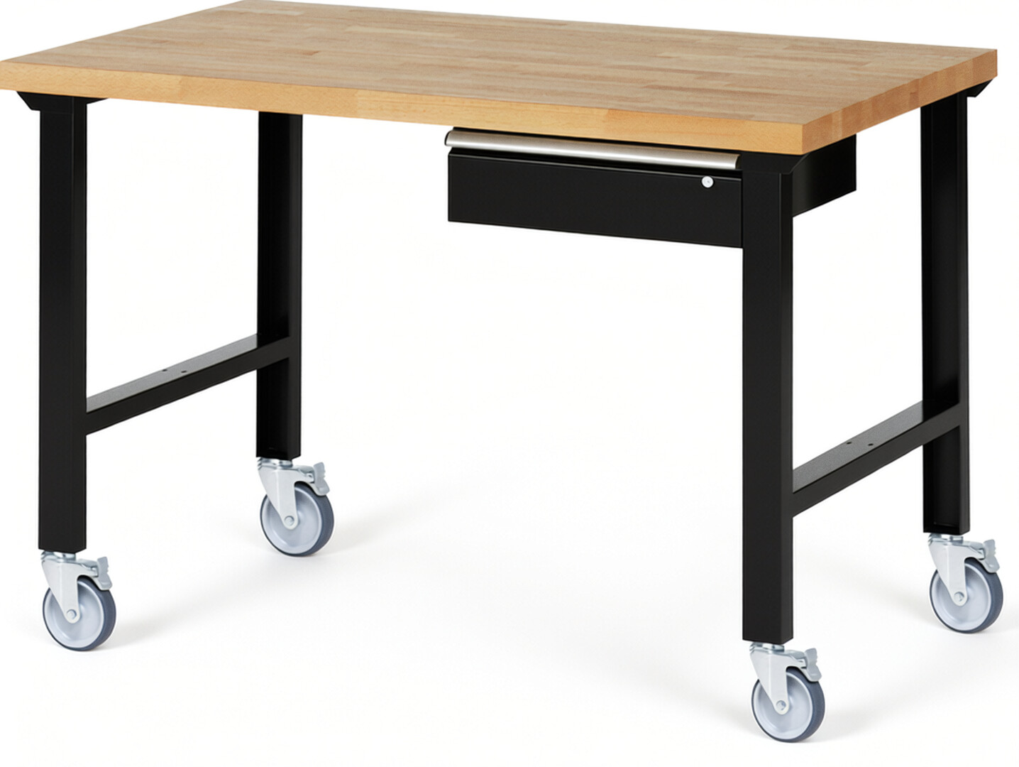 RAU Werkbank schwarz - Breite 150 cm - Tiefe 90 cm - Höhe 100 cm - Buche-Massiv Arbeitsplatte 40 mm