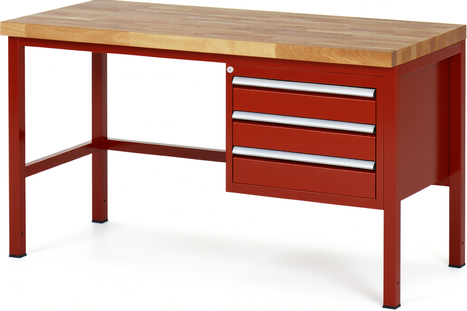 Werkbank Modell 8127 rot, BxTxH 1500x700x840-1040 mm,  Buche-Massiv Arbeitsplatte 40 mm,  3 Schubladen mit  Auszug 90 %
