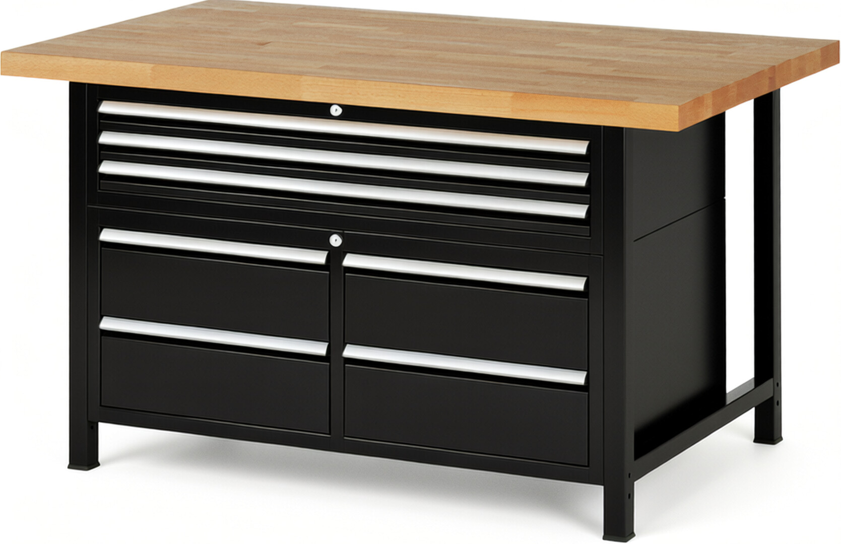 RAU Werkbank schwarz - Breite 150 cm - Tiefe 90 cm - Höhe 84 cm - Buche-Massiv Arbeitsplatte 40 mm