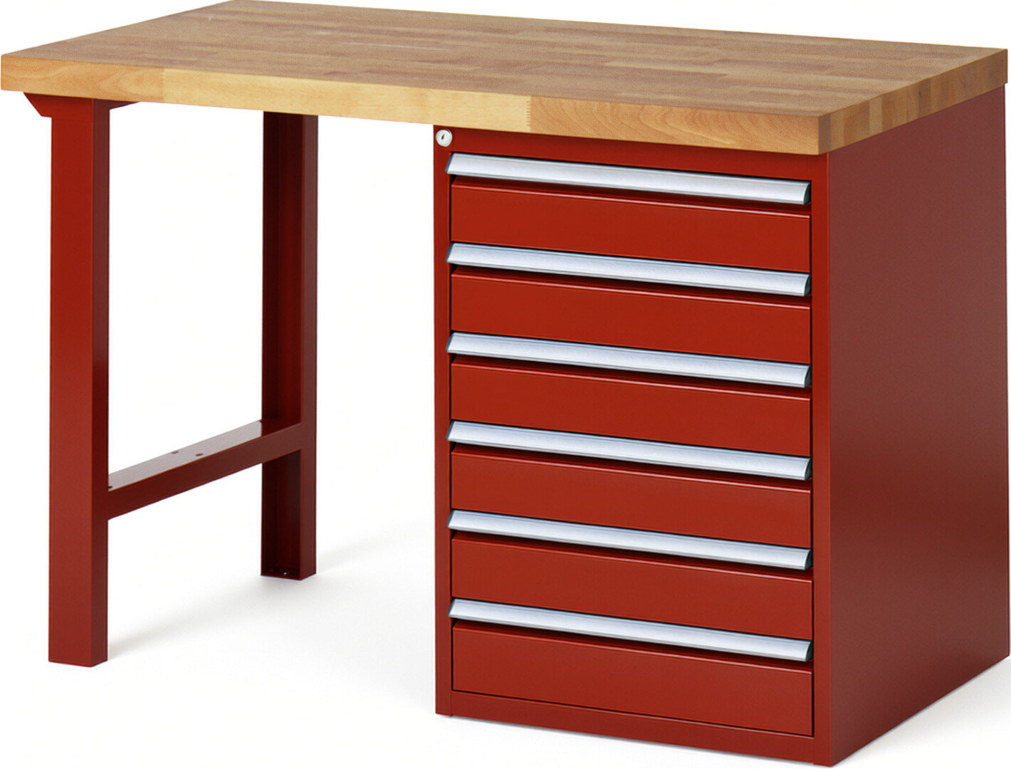 RAU Werkbank rot - Breite 125 cm - Tiefe 70 cm - Höhe 84 cm - Buche-Massiv Arbeitsplatte 40 mm