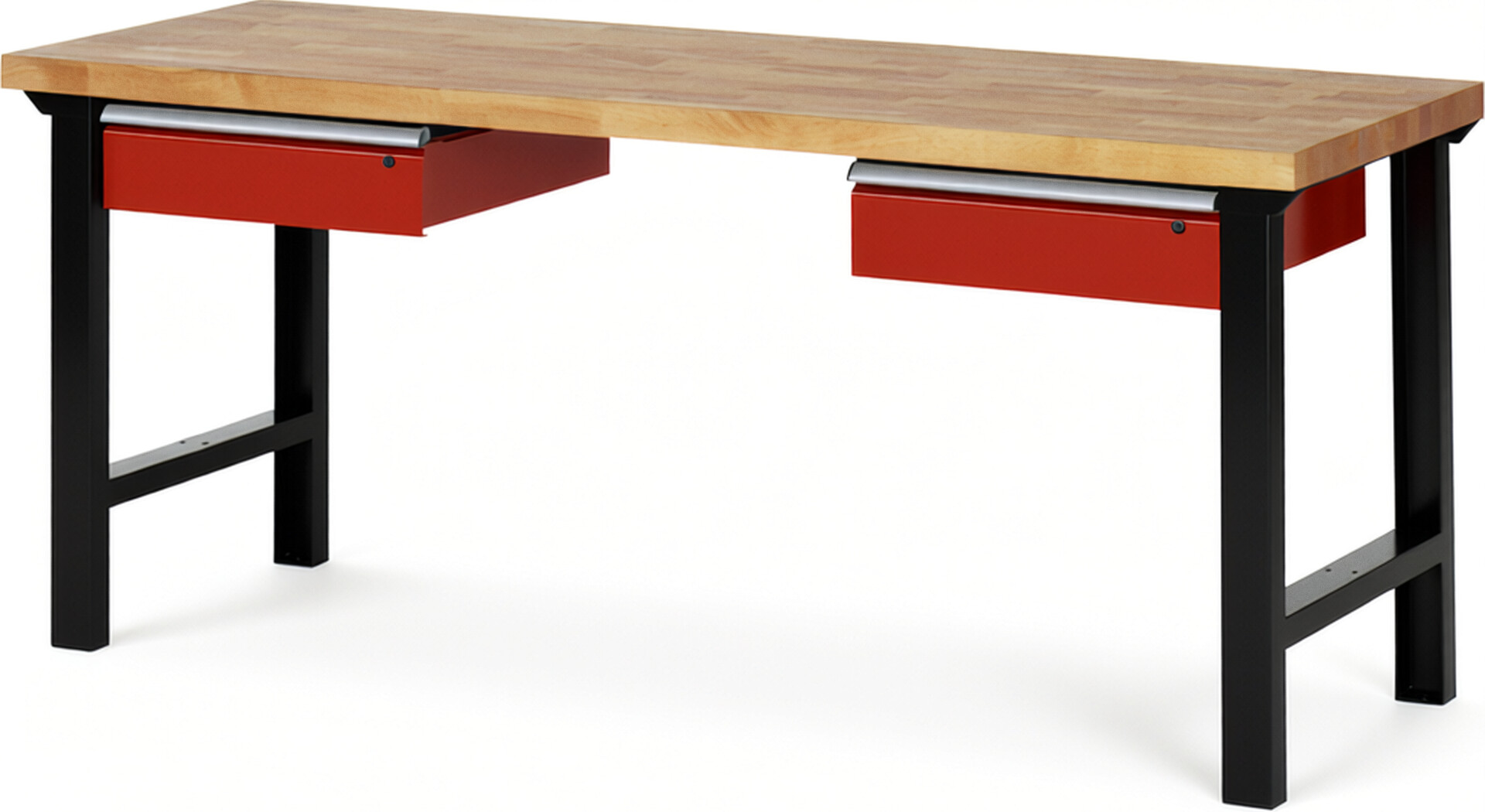 RAU Werkbank schwarz - rot - Breite 200 cm - Tiefe 70 cm - Höhe 84 cm - Buche-Massiv Arbeitsplatte 40 mm