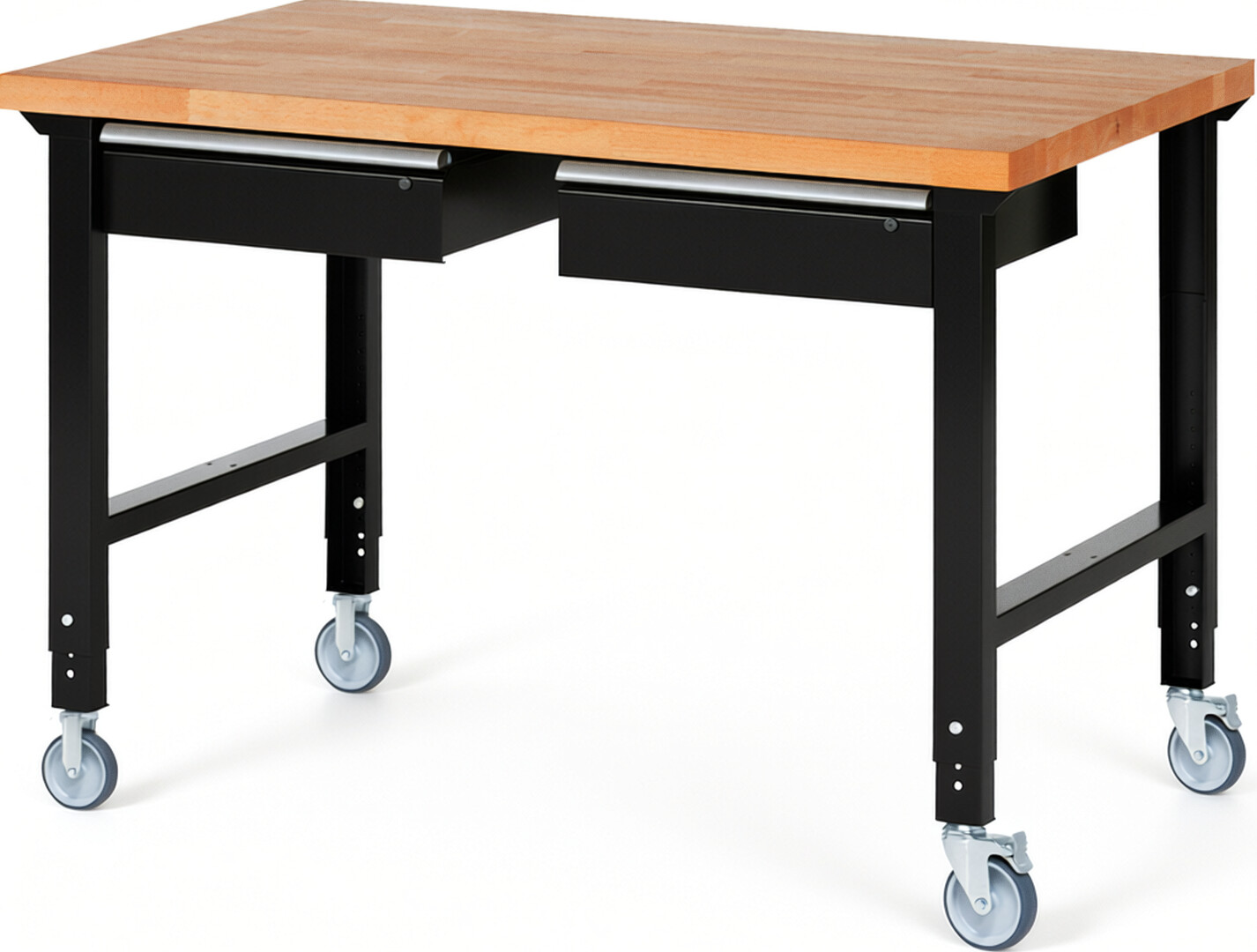 RAU Werkbank schwarz - Breite 150 cm - Tiefe 90 cm - Höhe 100 cm - Buche-Massiv Arbeitsplatte 40 mm