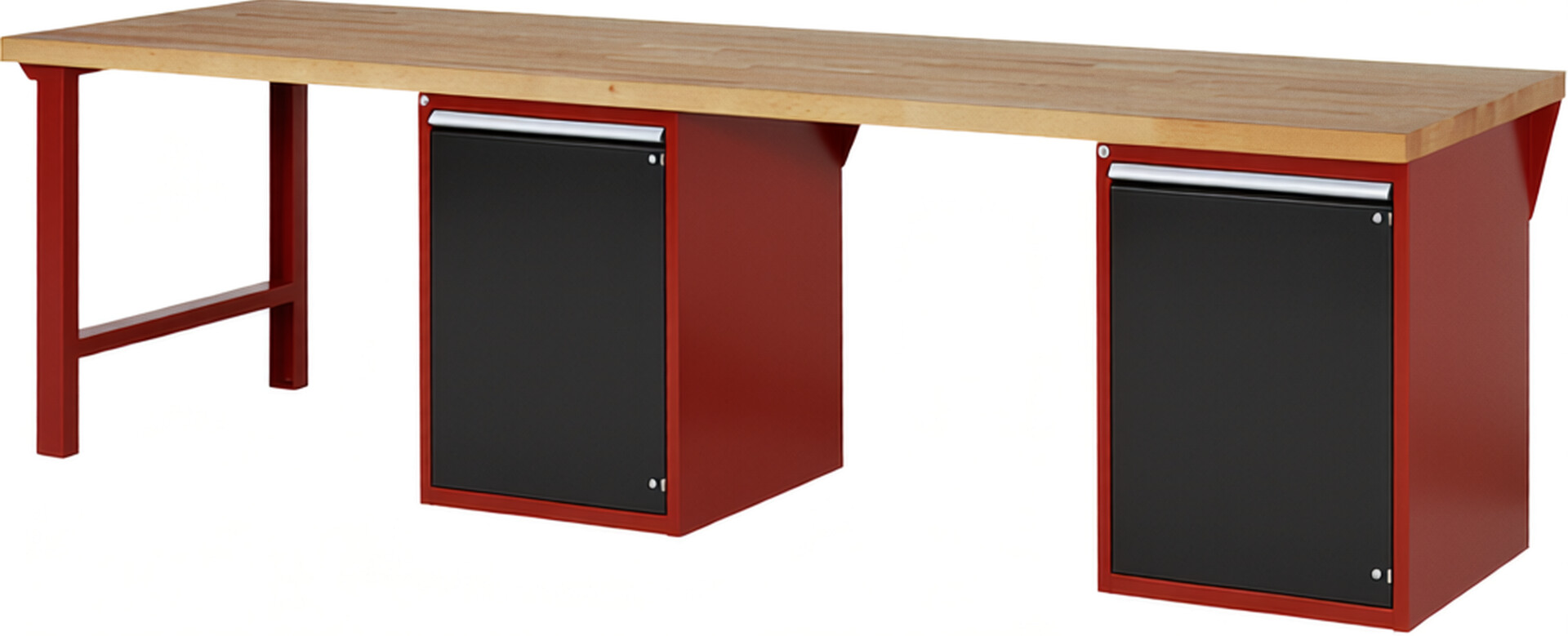 Werkbank Modell 7501 rot - schwarz, BxTxH 3000x900x840 mm,  Buche-Massiv Arbeitsplatte 40 mm