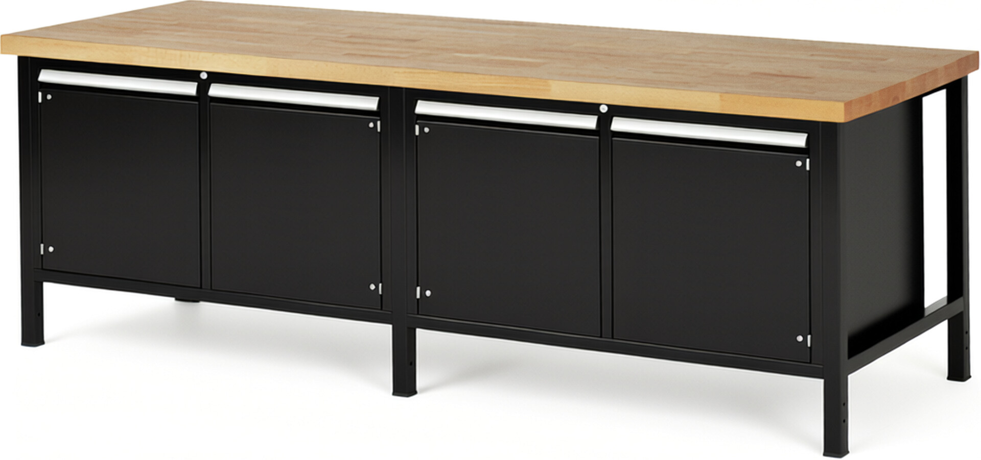 Werkbank Modell 8465 schwarz, BxTxH 2500x900x840-1040 mm,  Buche-Massiv Arbeitsplatte 40 mm