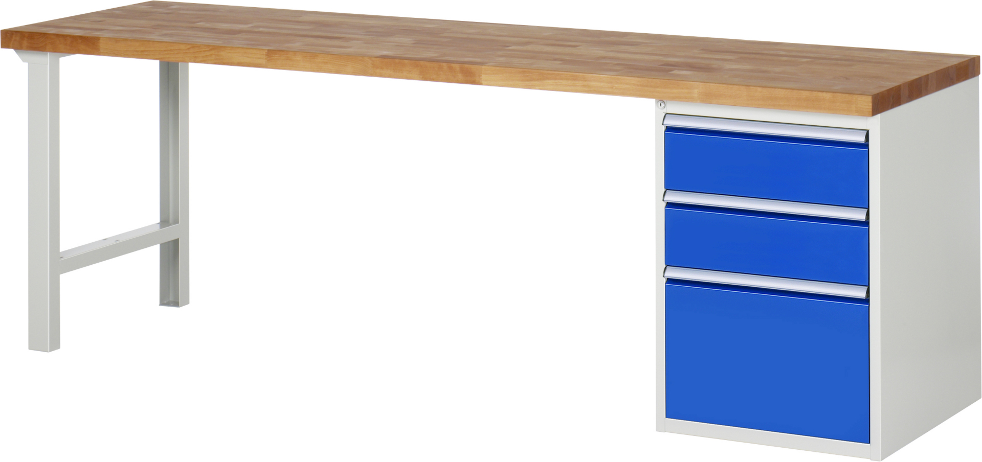 Werkbank Modell 7507 rot - schwarz, BxTxH 2500x700x840 mm,  Buche-Massiv Arbeitsplatte 40 mm,  3 Schubladen mit  Vollauszug 100 % und  SoftClosing