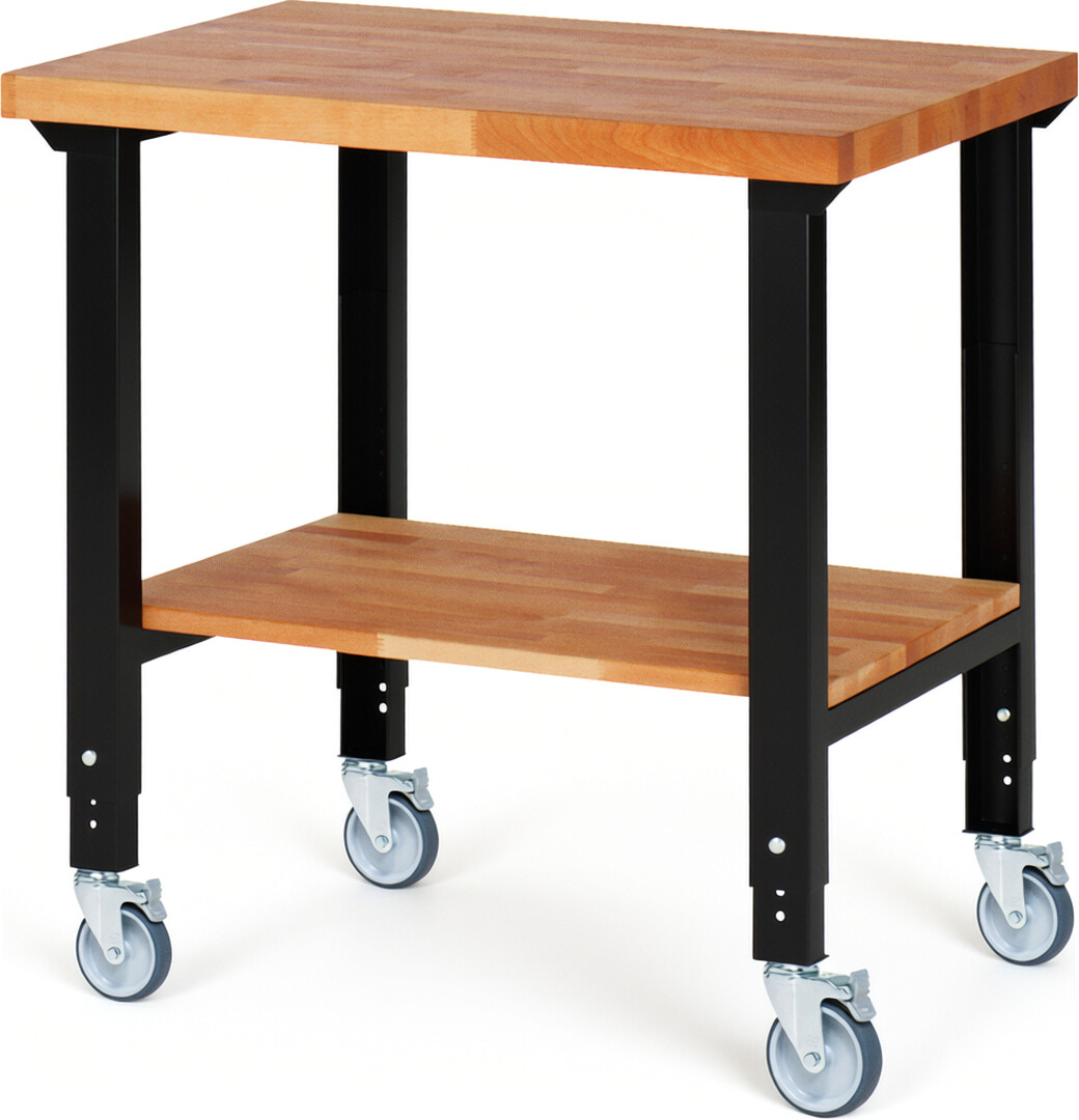 RAU Werkbank schwarz - Breite 100 cm - Tiefe 70 cm - Höhe 100 cm - Buche-Massiv Arbeitsplatte 40 mm