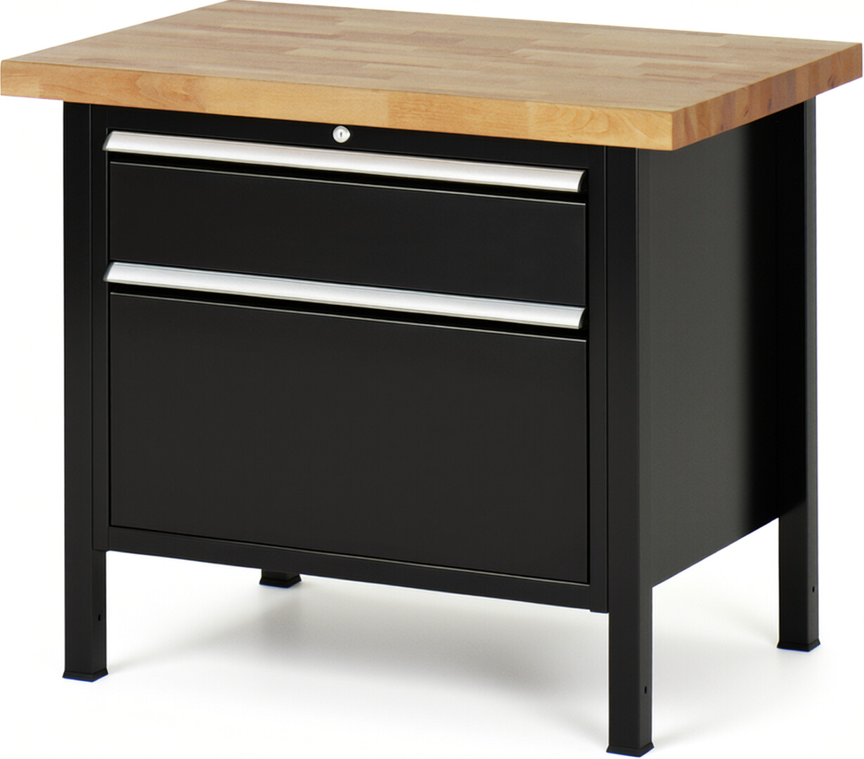 RAU Werkbank schwarz - Breite 100 cm - Tiefe 70 cm - Höhe 84 cm - Buche-Massiv Arbeitsplatte 40 mm