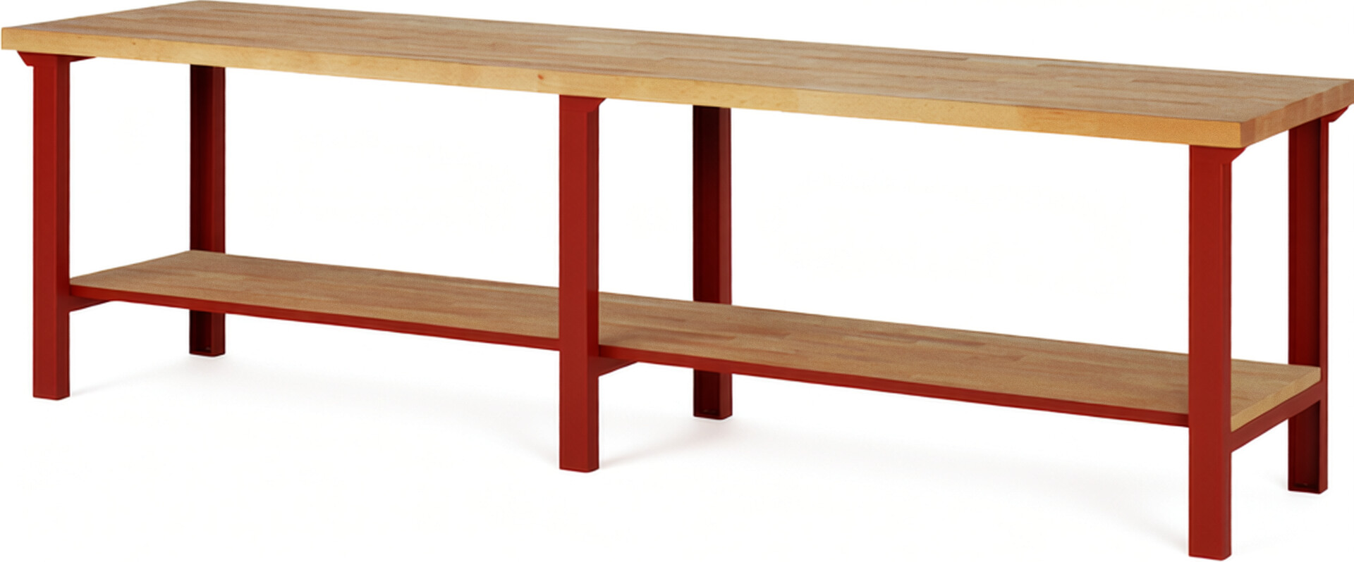 Werkbank Modell 7000 rot, BxTxH 3000x700x840 mm,  Buche-Massiv Arbeitsplatte 40 mm