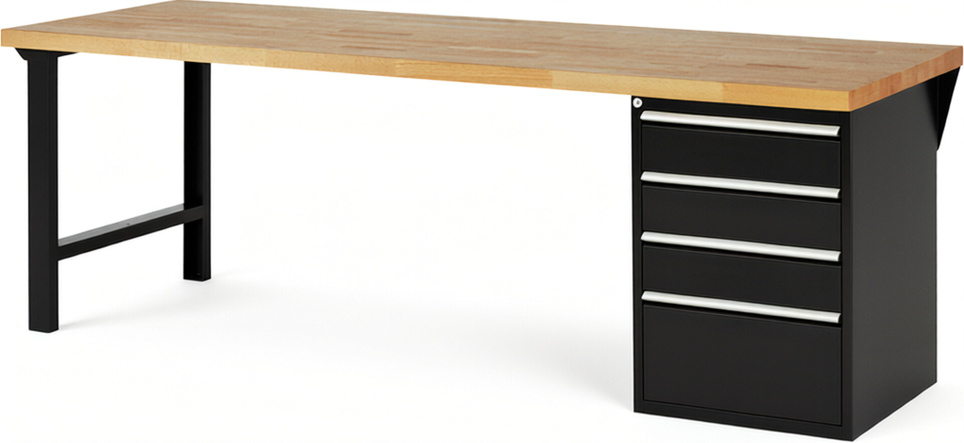 RAU Werkbank schwarz - Breite 250 cm - Tiefe 90 cm - Höhe 89 cm - Buche-Massiv Arbeitsplatte 40 mm