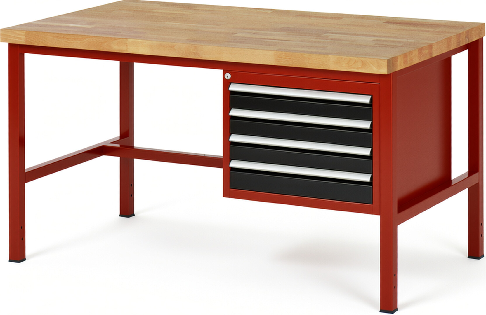 RAU Werkbank rot - schwarz - Breite 150 cm - Tiefe 90 cm - Höhe 84 cm - Buche-Massiv Arbeitsplatte 40 mm