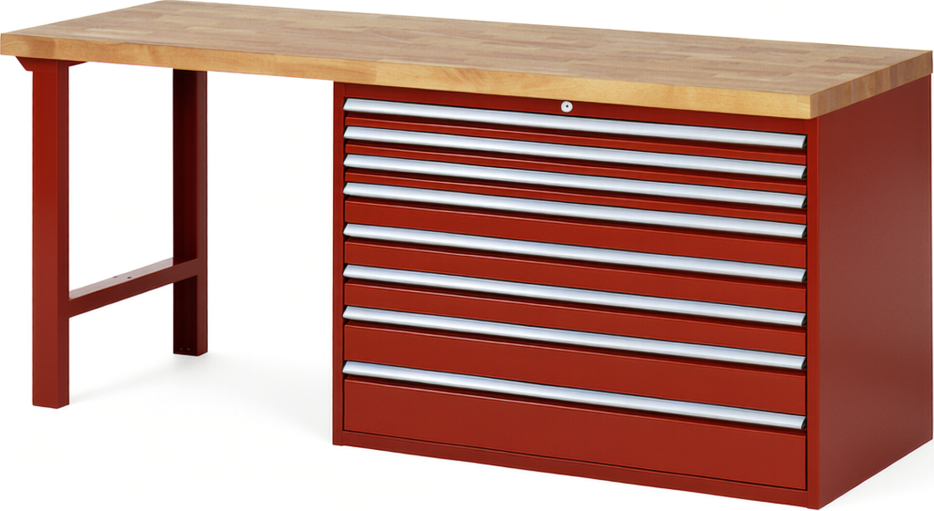 RAU Werkbank rot - Breite 200 cm - Tiefe 70 cm - Höhe 89 cm - Buche-Massiv Arbeitsplatte 40 mm