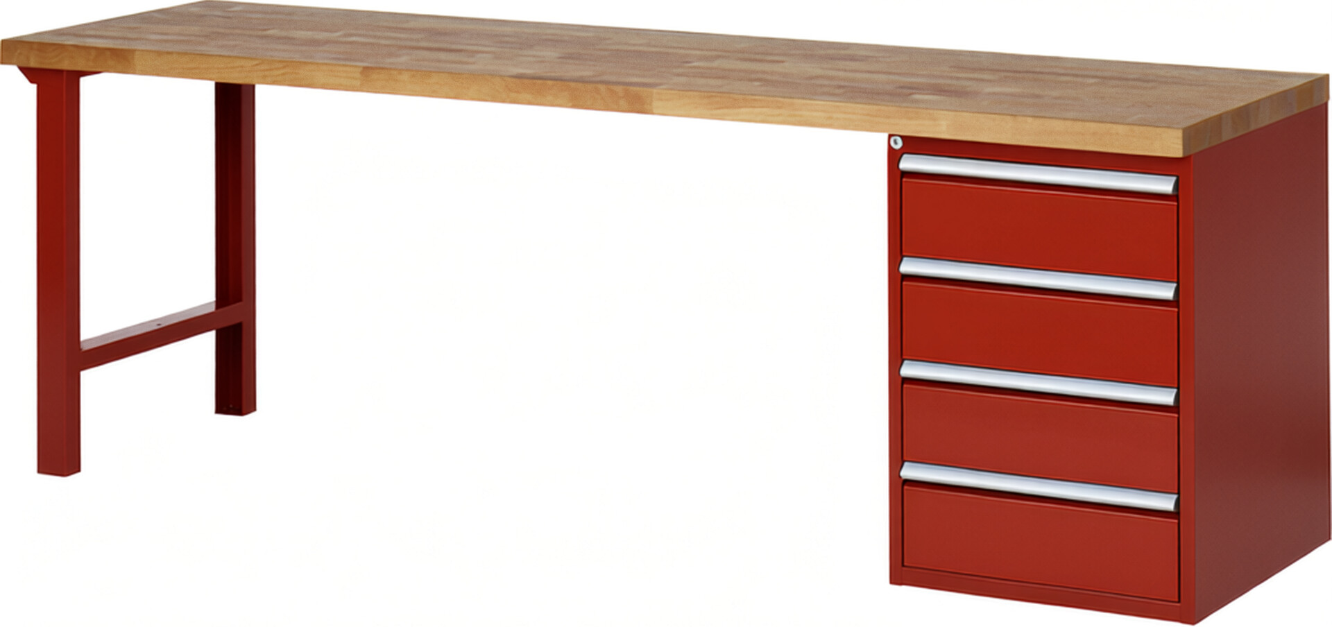 RAU Werkbank rot - Breite 250 cm - Tiefe 70 cm - Höhe 84 cm - Buche-Massiv Arbeitsplatte 40 mm