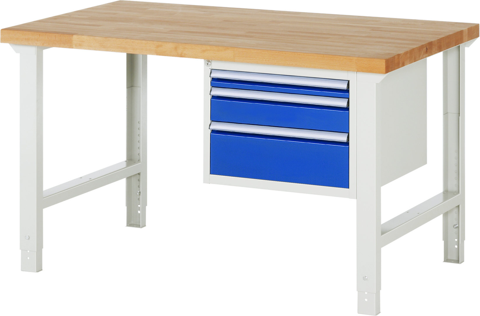 Werkbank Modell 7126 rot - schwarz, BxTxH 1500x900x790-1140 mm,  Buche-Massiv Arbeitsplatte 40 mm,  3 Schubladen mit  Vollauszug 100 % und  SoftClosing