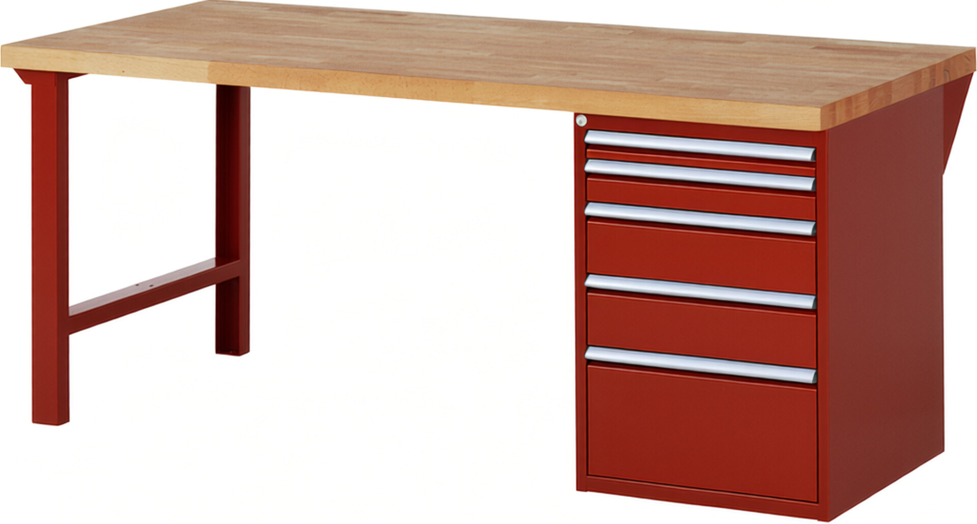 RAU Werkbank rot - Breite 200 cm - Tiefe 90 cm - Höhe 84 cm - Buche-Massiv Arbeitsplatte 40 mm