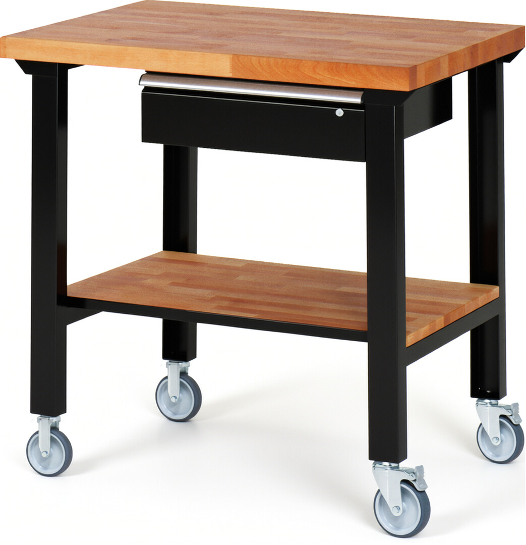 RAU Werkbank schwarz - Breite 100 cm - Tiefe 70 cm - Höhe 100 cm - Buche-Massiv Arbeitsplatte 40 mm