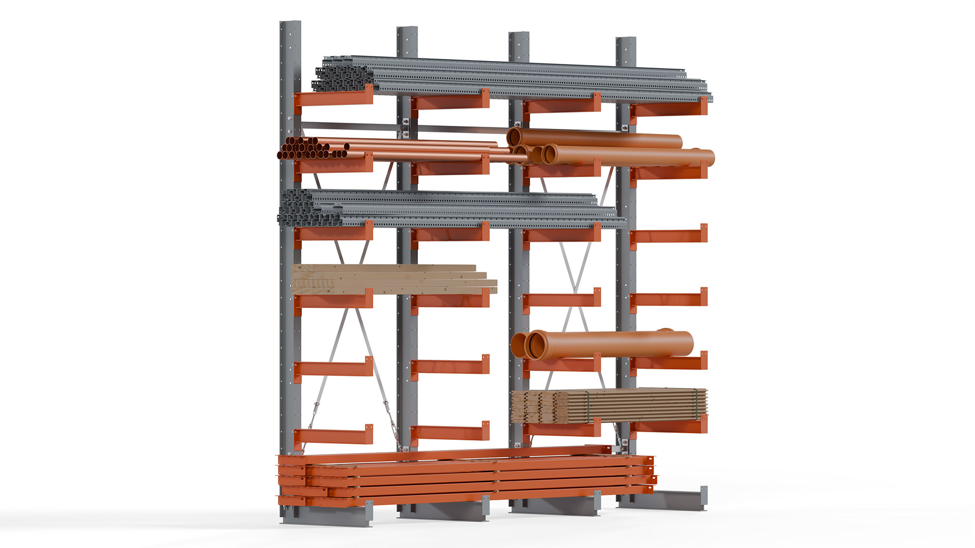 Kragarmregal KARL basic - lackiert - Breite: 300 cm - Höhe: 300 cm - Tiefe: 60 cm - Traglast je Kragarm: 730 kg - einseitig