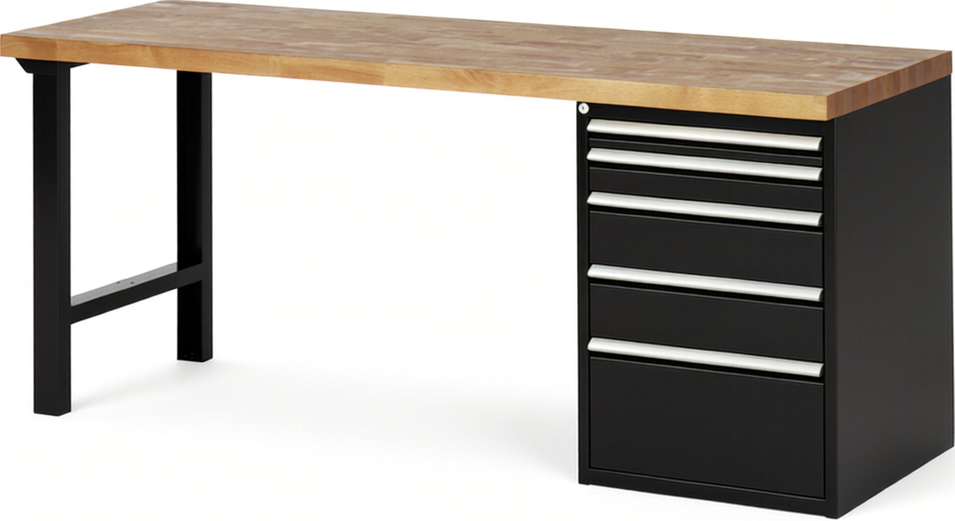 RAU Werkbank schwarz - Breite 200 cm - Tiefe 70 cm - Höhe 89 cm - Buche-Massiv Arbeitsplatte 40 mm