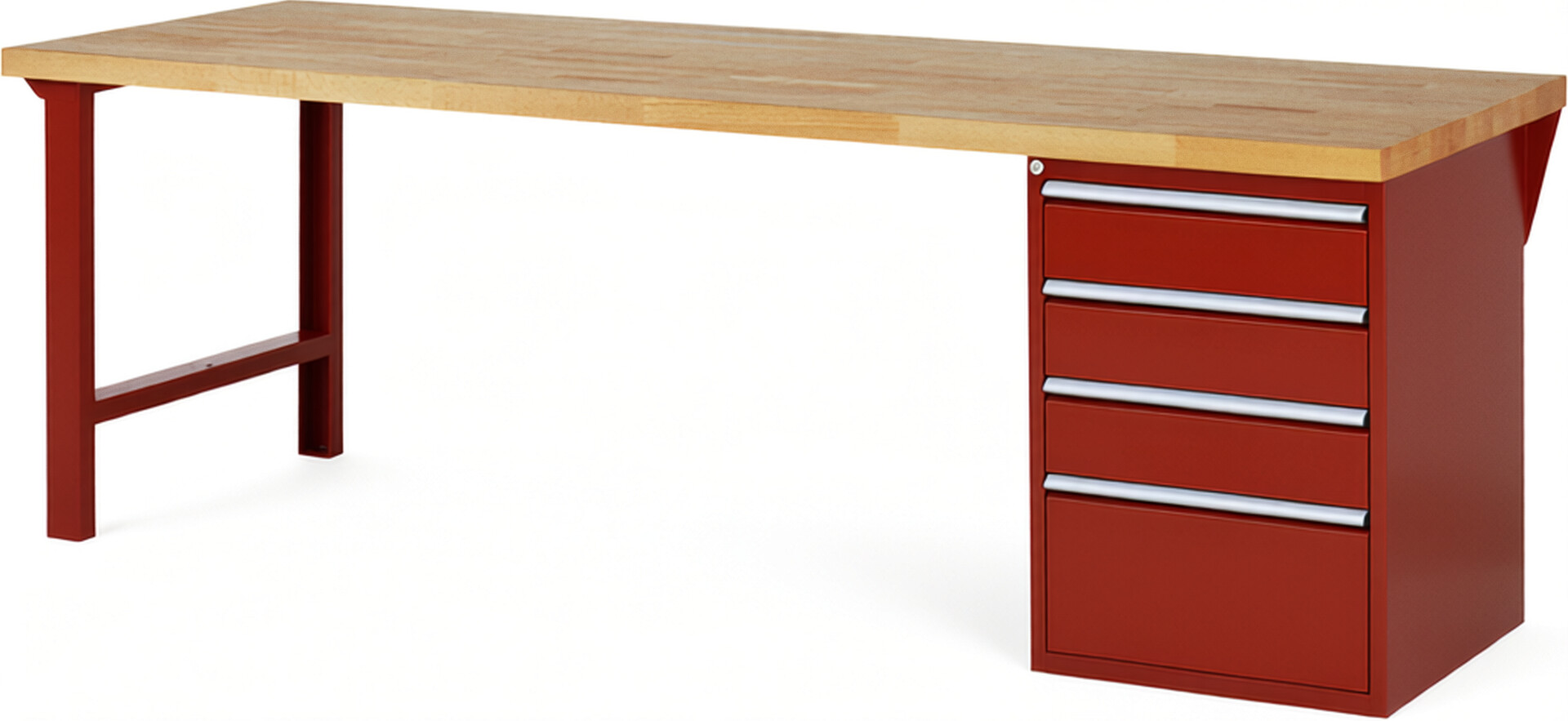 RAU Werkbank rot - Breite 250 cm - Tiefe 90 cm - Höhe 89 cm - Buche-Massiv Arbeitsplatte 40 mm