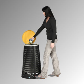 Müllsackständer, Korbständer für Müllsäcke - Volumen 90 l - 880 x 525 mm (HxD) - Korpus schwarz - Deckel gelb