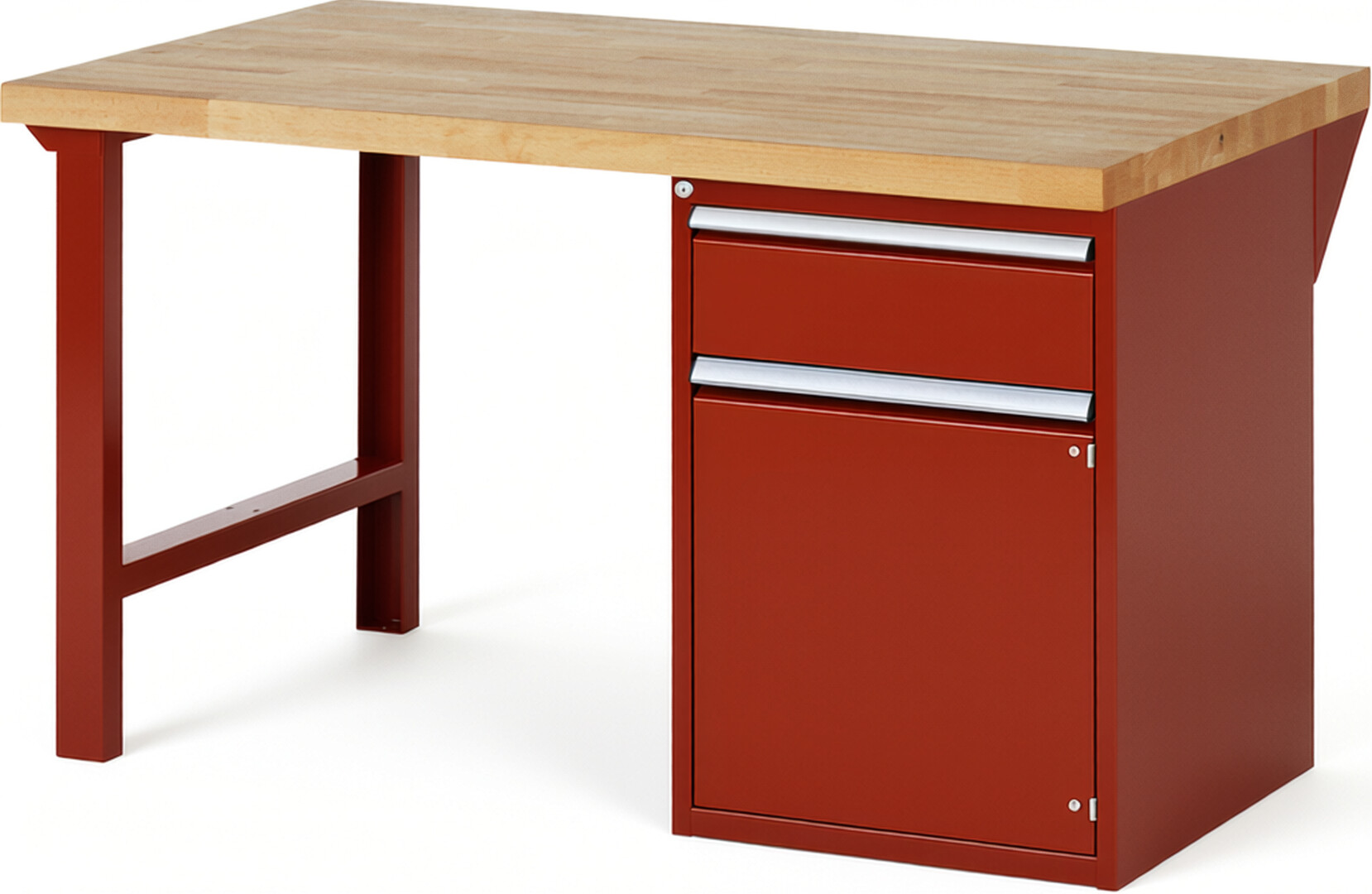 RAU Werkbank rot - Breite 150 cm - Tiefe 90 cm - Höhe 84 cm - Buche-Massiv Arbeitsplatte 40 mm