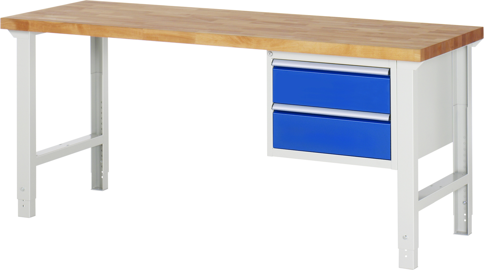 Werkbank Modell 7125 rot - schwarz, BxTxH 2000x700x790-1140 mm,  Buche-Massiv Arbeitsplatte 40 mm,  2 Schubladen mit  Auszug 90 %