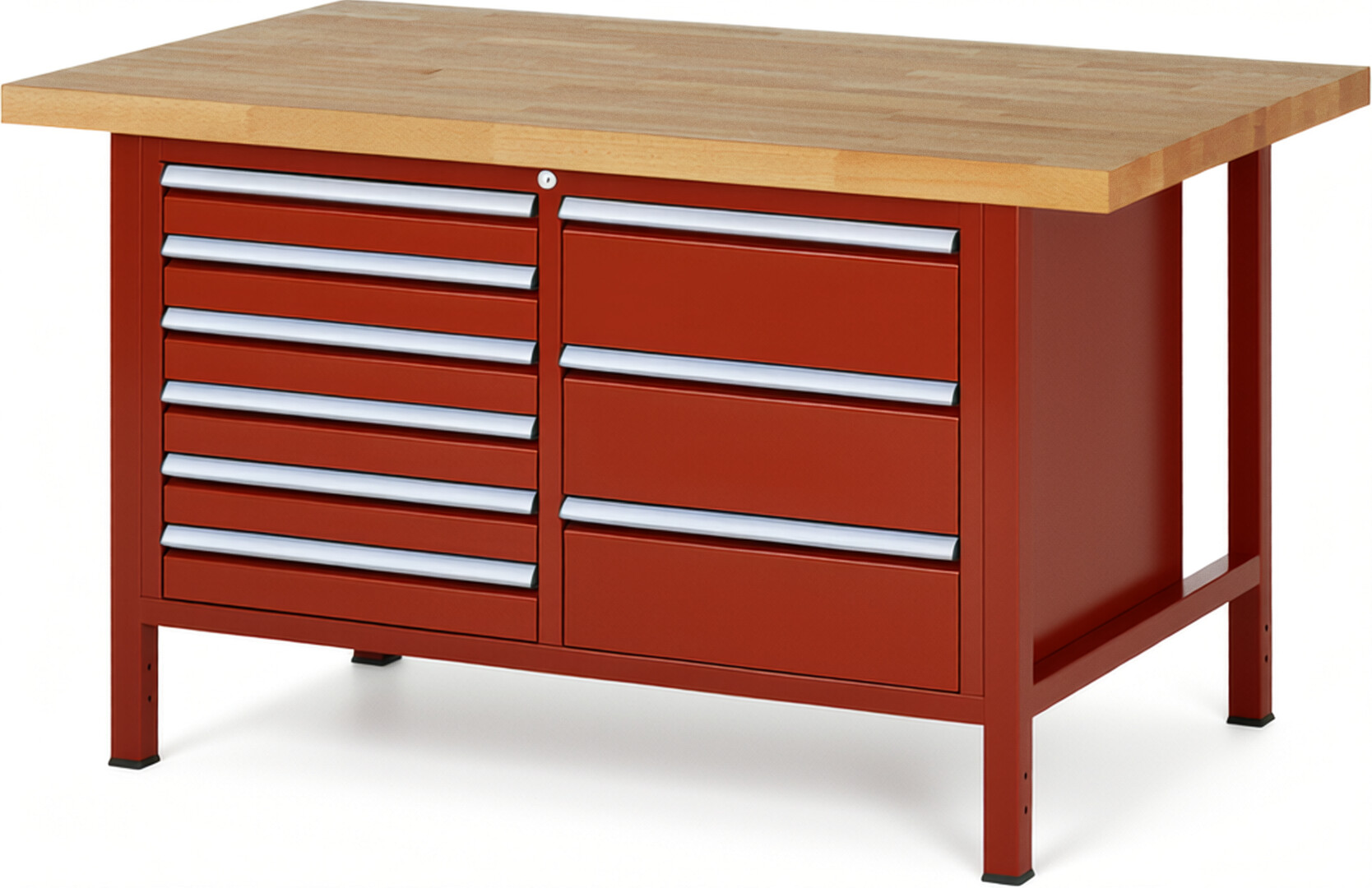 RAU Werkbank rot - Breite 150 cm - Tiefe 90 cm - Höhe 104 cm - Buche-Massiv Arbeitsplatte 40 mm