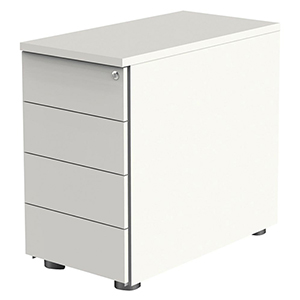 Stand-Container, BxTxH 420x800x720-760 mm, 4 Schubladen, Materialauszug, Schloss, weiß, Deckplatte weiß