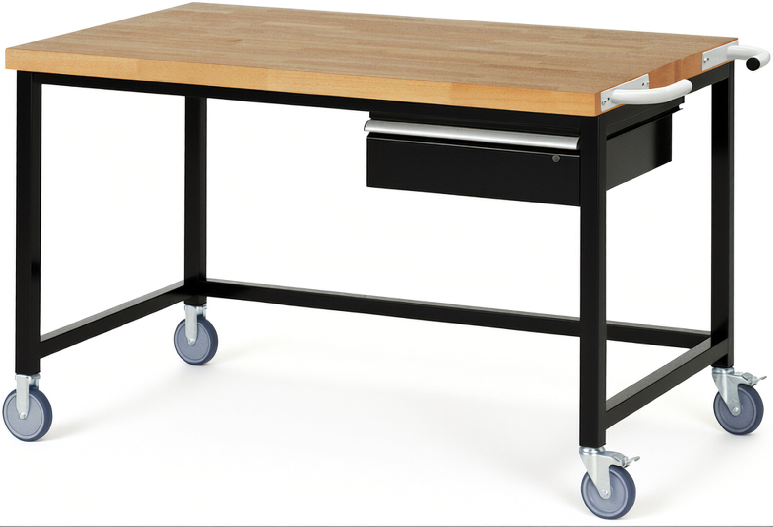 RAU Werkbank schwarz - Breite 150 cm - Tiefe 90 cm - Höhe 108 cm - Buche-Massiv Arbeitsplatte 40 mm