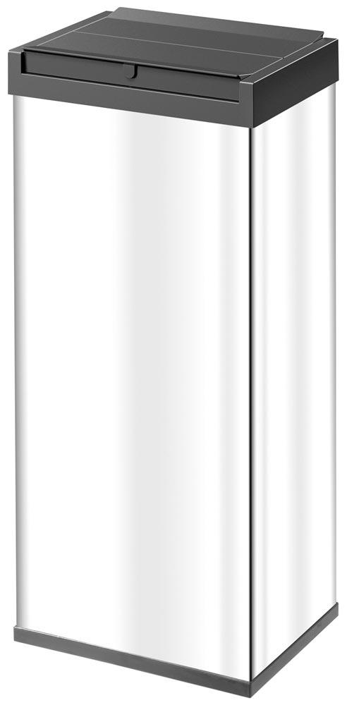 Schwingdeckel Mülleimer, Volumen 52 l, BxTxH 340x260x770 mm, Gehäuse Edelstahl, Kunststoff-Schwingdeckel schwarz
