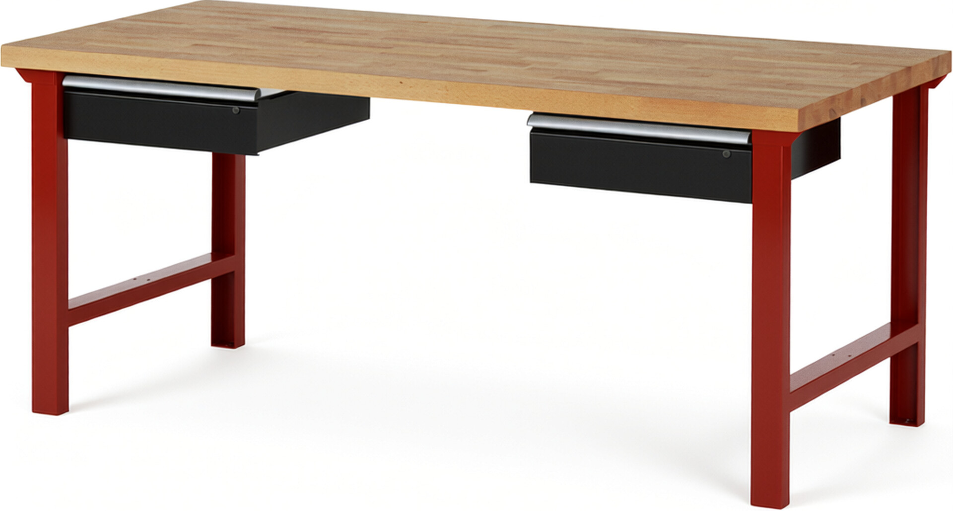 Werkbank Modell 7002 rot - schwarz, BxTxH 2000x900x840 mm,  Buche-Massiv Arbeitsplatte 40 mm,  2 Schubladen mit  Auszug 90 %