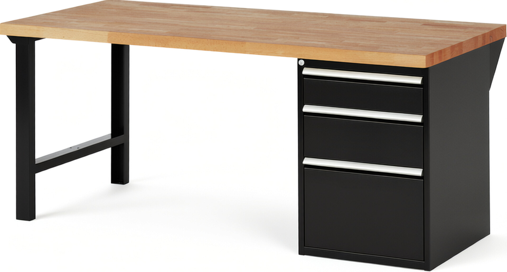 RAU Werkbank schwarz - Breite 200 cm - Tiefe 90 cm - Höhe 89 cm - Buche-Massiv Arbeitsplatte 40 mm