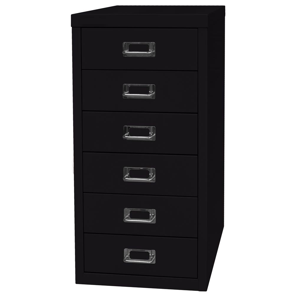 Schubladenschrank aus Stahl, BxTxH 279x380x590 mm, 6 Schubladen 87 mm, DIN A4, schwarz