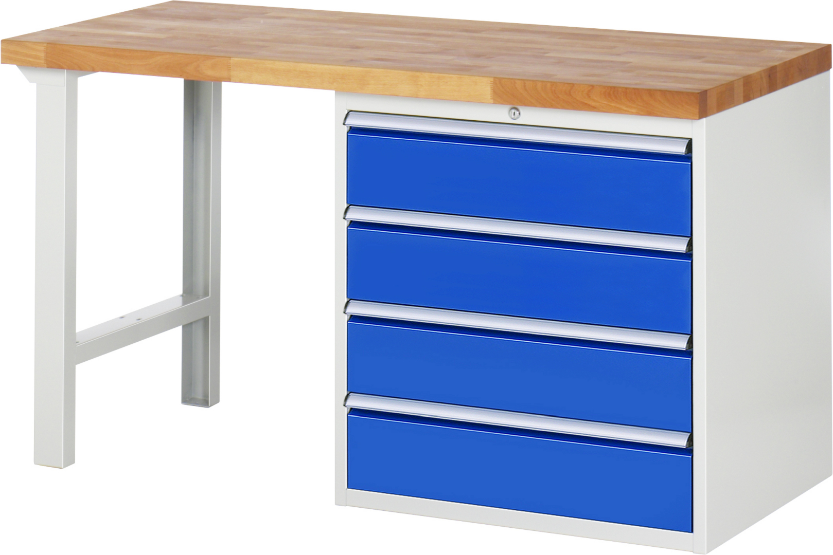 Werkbank Modell 7609 rot - schwarz, BxTxH 1500x700x840 mm,  Buche-Massiv Arbeitsplatte 40 mm,  4 Schubladen mit  Vollauszug 100 % und  SoftClosing