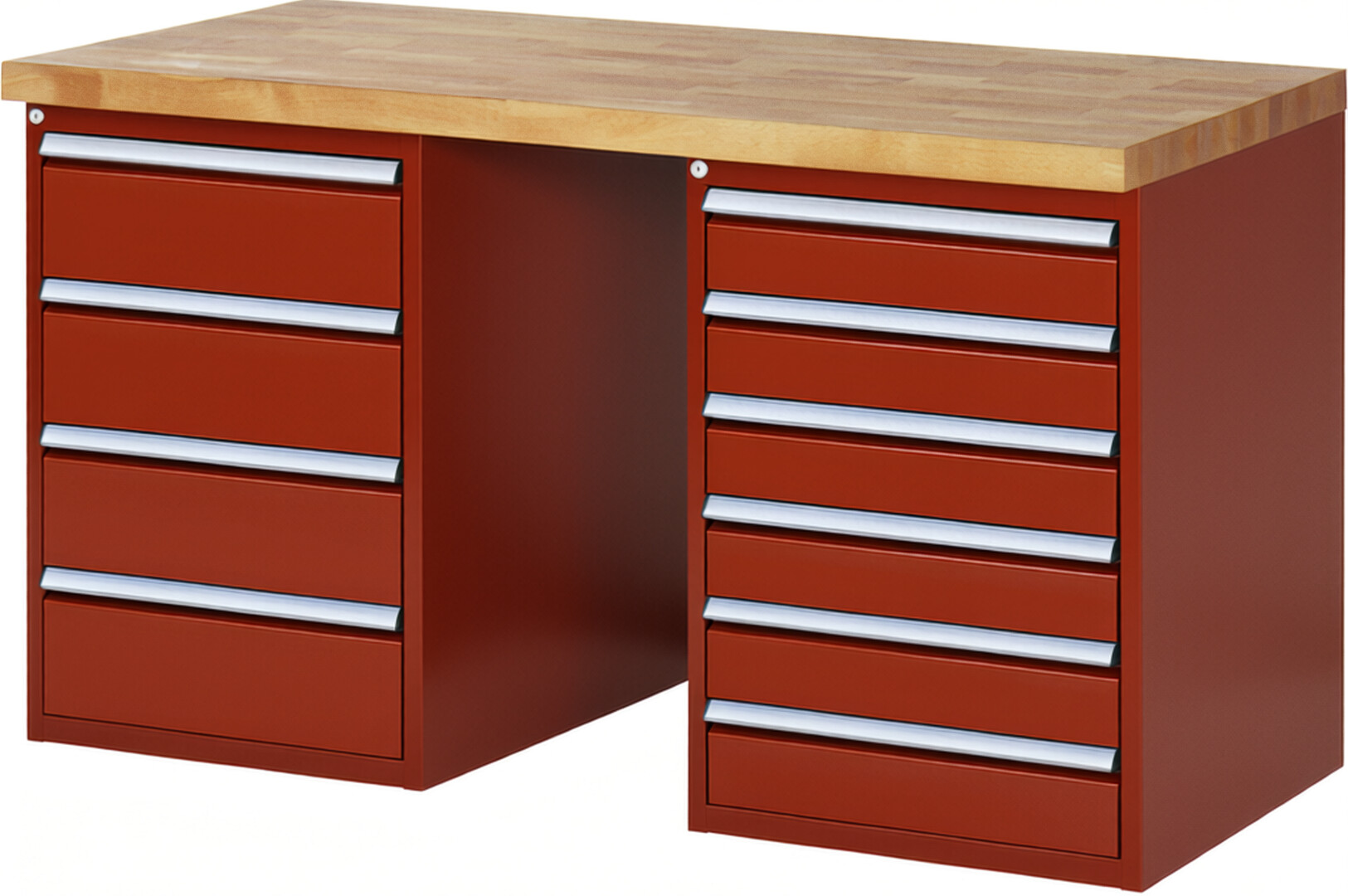 RAU Werkbank rot - Breite 150 cm - Tiefe 70 cm - Höhe 84 cm - Buche-Massiv Arbeitsplatte 40 mm