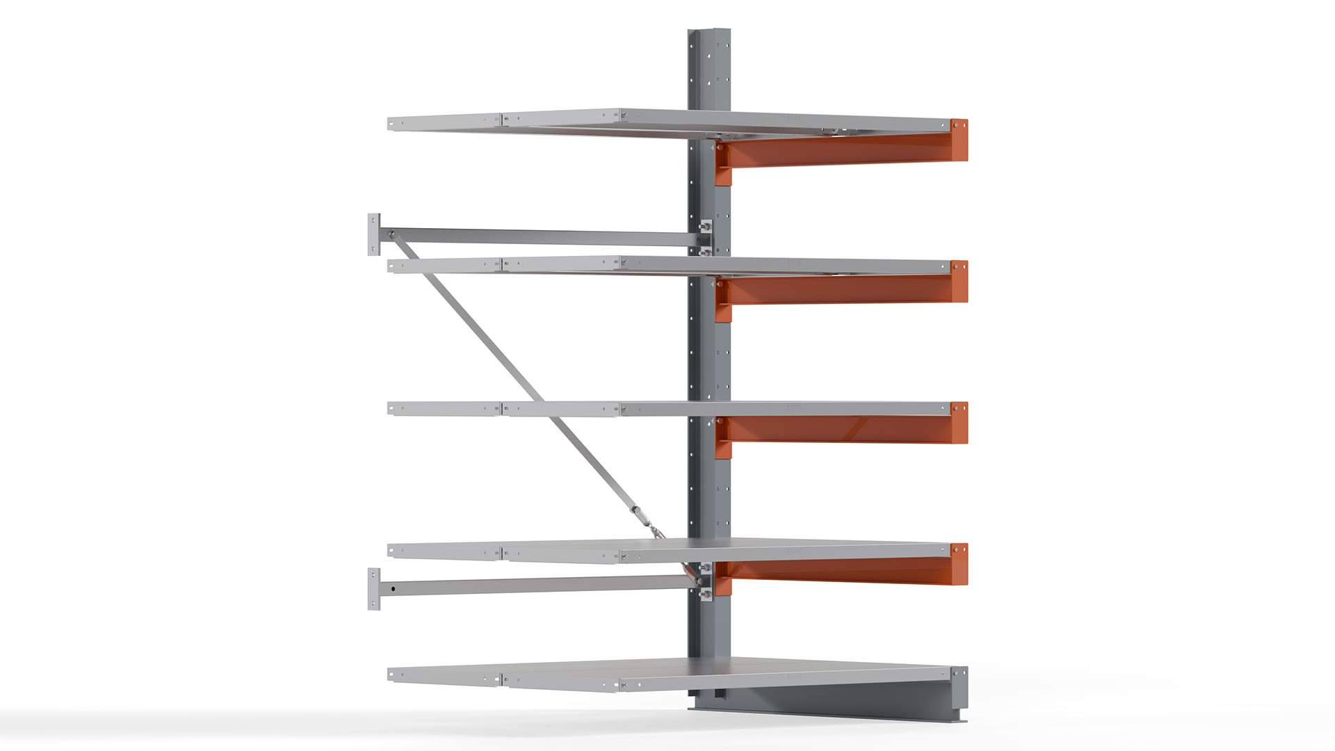 Kragarmregal KARL basic - Anbaufeld - Breite: 128 cm - Höhe: 200 cm - Tiefe: 112 cm - Traglast je Arm: 450 kg - einseitig