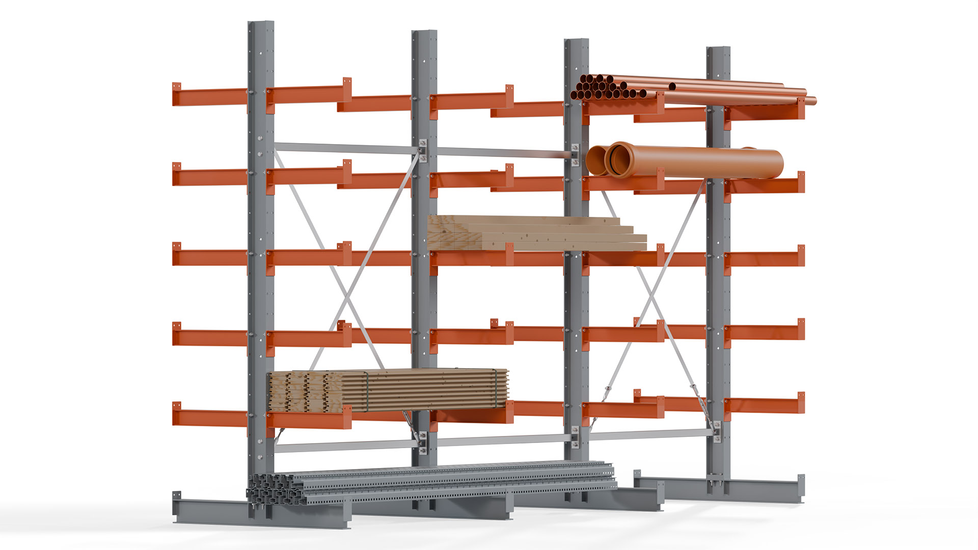 Kragarmregal KARL basic - lackiert - Breite: 384 cm - Höhe: 250 cm - Tiefe: 50 cm - Traglast je Kragarm: 870 kg - beidseitig