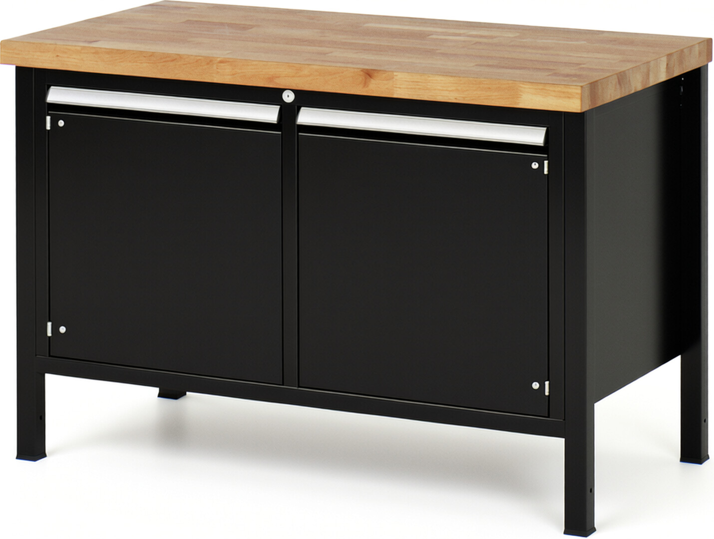 Werkbank Modell 8465 schwarz, BxTxH 1250x700x840-1040 mm,  Buche-Massiv Arbeitsplatte 40 mm