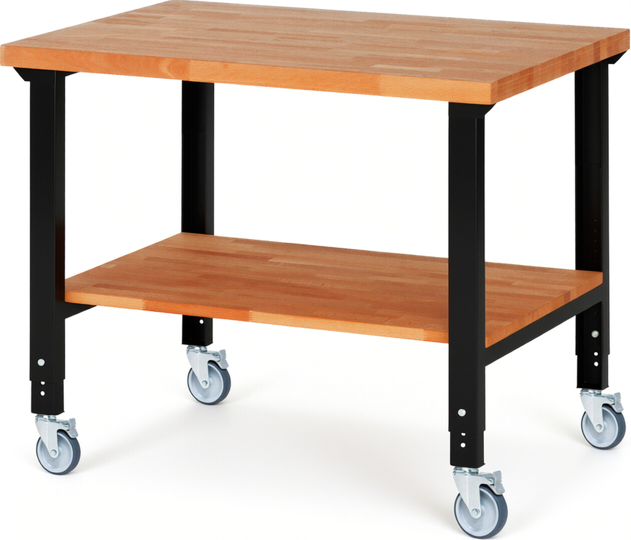 RAU Werkbank schwarz - Breite 125 cm - Tiefe 90 cm - Höhe 100 cm - Buche-Massiv Arbeitsplatte 40 mm