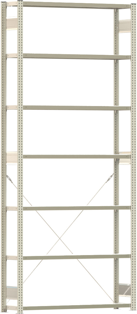Fachbodenregal BERT - Breite: 128,5 cm - Tiefe: 30 cm - Höhe: 300 cm - 7 Böden - Grundregal