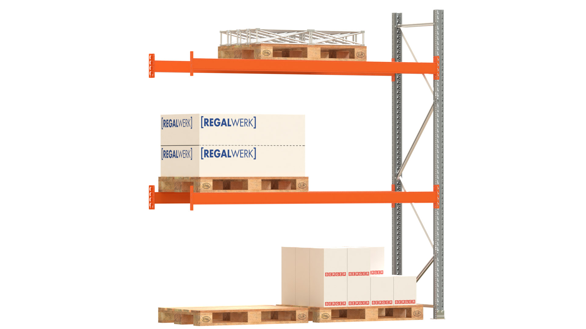 Palettenregal ARTUS - Anbaufeld - Breite 278,5 cm - Höhe 300 cm - Tiefe 80 cm - 2 Träger Ebenen